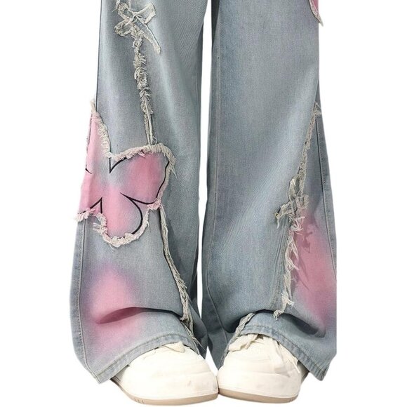 Baggy Ripped Jeans Women Wide Leg Distressed Denim High Waist Streetwear - Picture 8 of 8